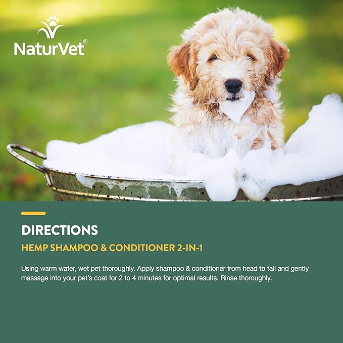 NaturVet Hemp Shampoo & Conditioner 2-in-1 with Argan and Coconut for Dogs, 16oz Liquid, Made in The USA