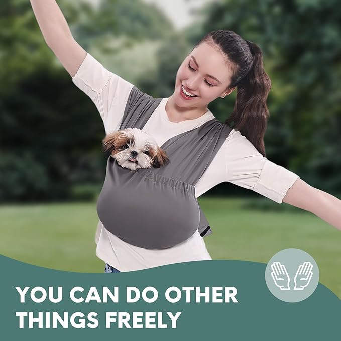 Supet Dog Sling Carrier for Small Pets, Hands Free Cat Sling, Reducing Back Neck Pain Anti-Anxiety Puppy Front, Adjustable Soft Dog Carrying (Grey, Regular)