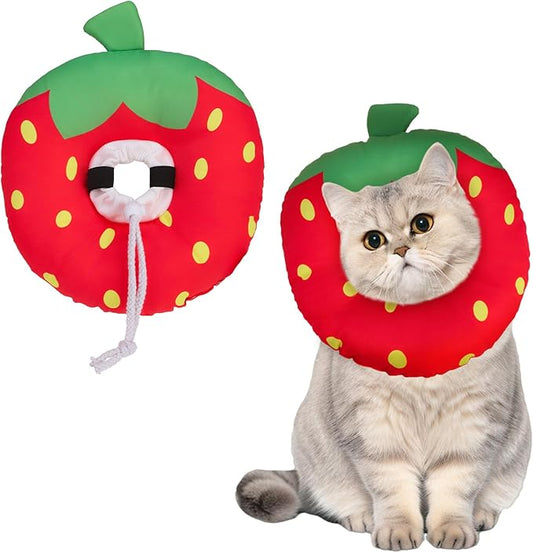 BINGPET Cat Cone Collar Soft,Waterproof Cat Recovery Collar to Stop Licking,Cute Donut Elizabethan e Collar for Cats Kittens Puppies Wound Healing After Surgery(Strawberry,Small)