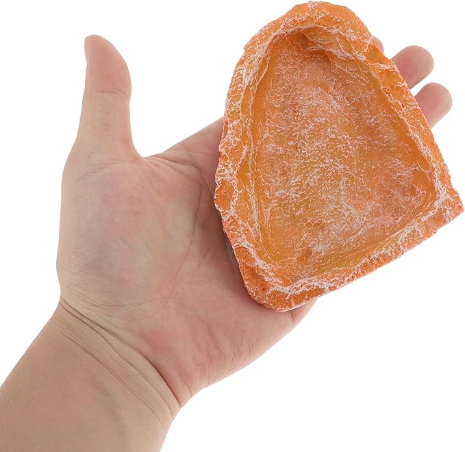 Reptile Food Dish, Resin Lizard Reptile Food Dish, Turtle Water Bowl, Terrarium Feeding Bowl Accessory for Lizard Tortoise Snakes Gecko, Orange, 4.72"x3.74"x0.98"
