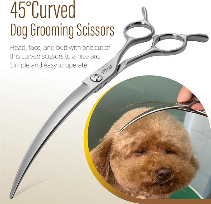 45°Curved Dog Grooming Scissors Curved Thinning Shears Curved Chunkers Dog Shears 3Pcs Combo (RoseRed)