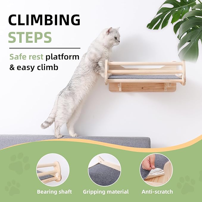 Pine Cat Wall Shelves with Scratch Mat, Wall-Mounted Cat Shelves, Space-Saving Shelf for Cats