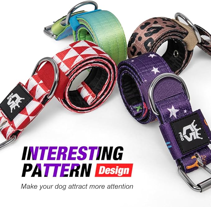 TSPRO Tactical Dog Collar 1.5 Inch Wide Thick Dog Collars with Heavy Duty Metal Buckle, Durable, Strong, Adjustable for Medium to Large Dogs (Constellation Purple L)