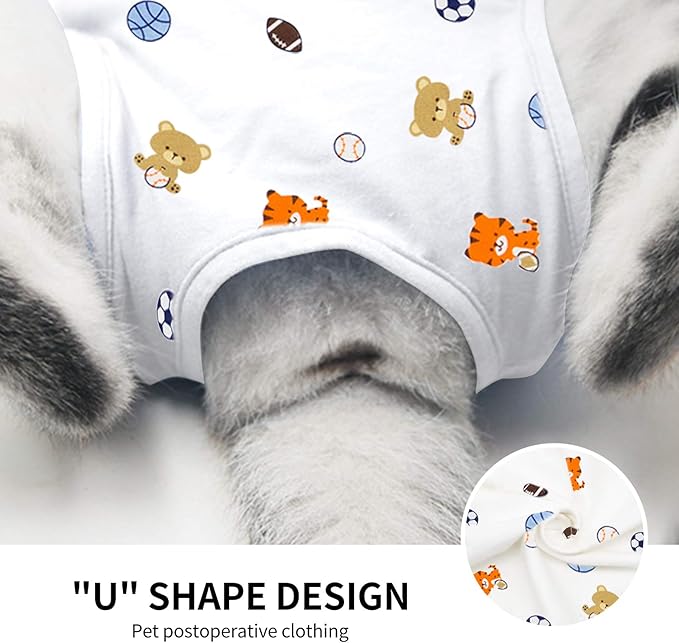 Cat Professional Surgical Recovery Suit,E-Collar Alternative for Cats Dogs,After Surgery Wear, Pajama Suit,Home Indoor Pets Clothing Football L