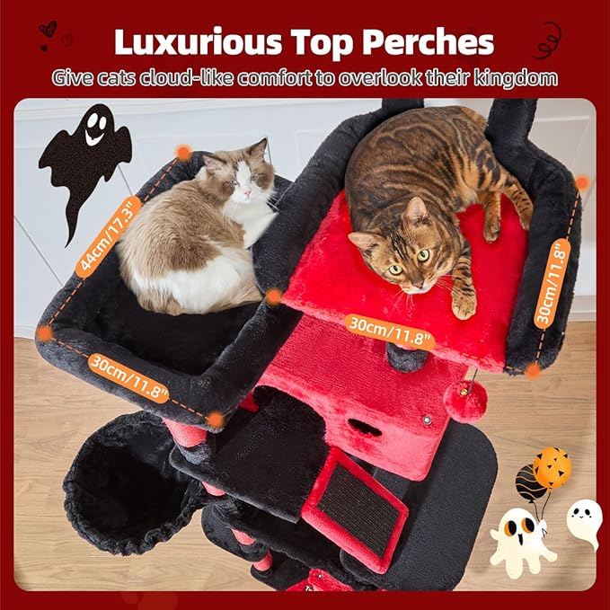 Taoqimiao Gothic Cat Tree 71-Inch, Cat Tower for Indoor Cats Large Adult, Multi-Level Large Cat Condo, 8 Sisal Scratching Posts, Metal Frame Cozy Hammock, Scratch Board, 2 Top Perches, MS026LBR