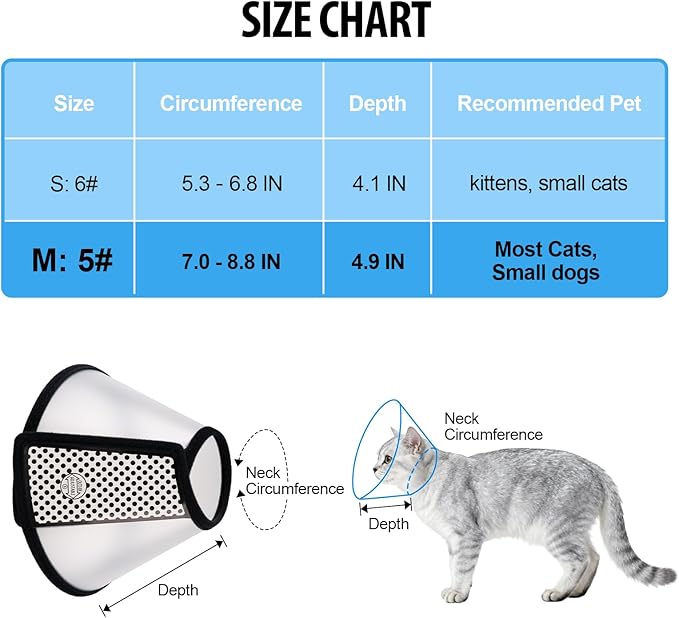 Depets Adjustable Recovery Pet Cone E-Collar for Cats Puppy Rabbit, Plastic Elizabeth Protective Collar Wound Healing Practical Neck Cover, Neck Girth 8.1 in