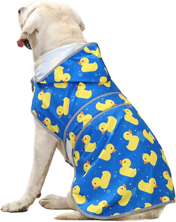 Dog Rain Coat for Large Dogs Waterproof Hooded Rain Jacket with Reflective Strips Leash Hole & Poncho Adjustable Fit (ShinyDuck,XXL)