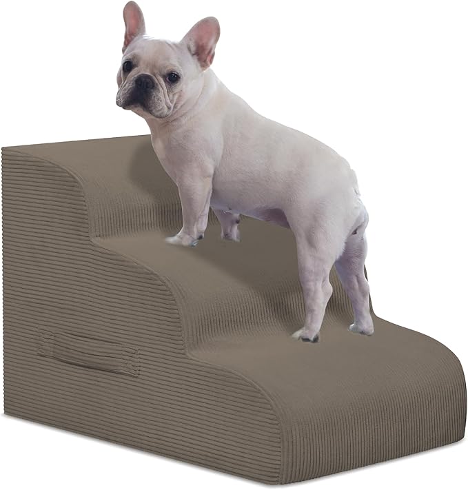Dog Steps for Small Dogs, 3-Step Pet Ramp Stairs for High Beds and Sofa, Non-Slip Pet Stairs for Small Dogs and Cats, Removable and Easy to Clean Cover, Light Brown