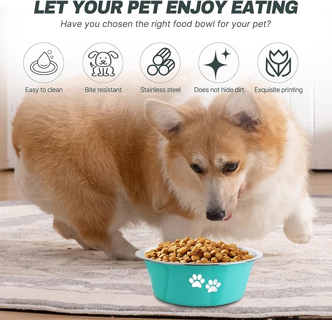 Stainless Steel Dog Bowls, Nonslip Rubber Bottom No Spill Proof Skid Metal Insulated Dog Bowls for Large Medium Small Breed Dogs (Green, 6.6 Cups/53 OZ)