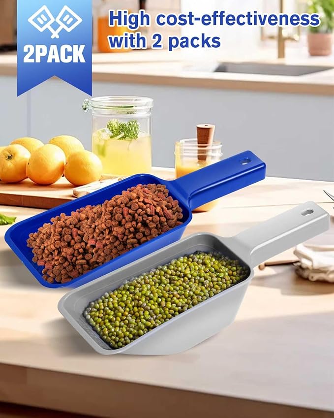 2 Cup Dog Food Scoop(2 Pack), Plastic Pet Food Scoop with Measuring Lines for Accurate Pet Food Portions,Dishwasher Safe (Blue and Grey)