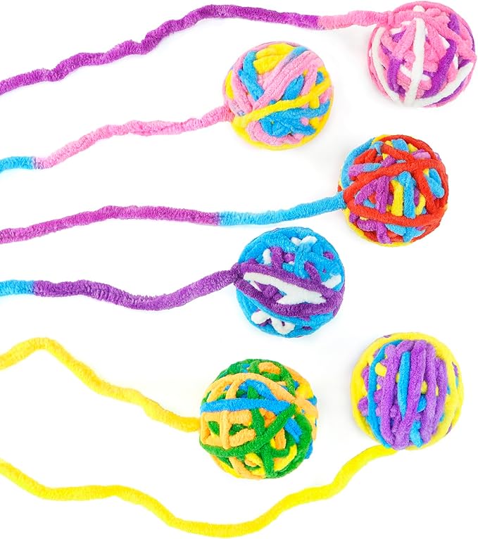 CHIWAVA 6 Pack 20" Woolen Yarn Cat Toys Ball with Bell 2" Large Indoor Cat Toy Balls Kitten Interactive Toys