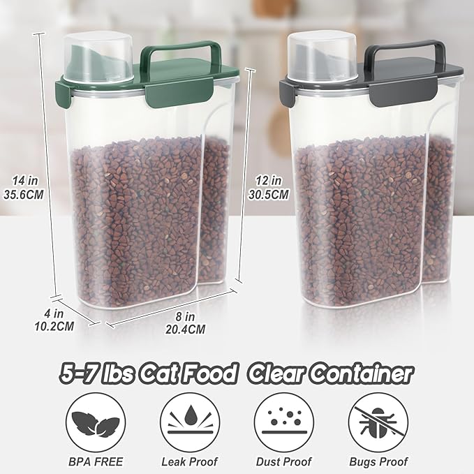 Cat Dog Food Storage Container,Pet food Container with Locking Lids Food Storage bin PBA-Free,For Pet food,Rice,cereals Storag (Dark Gray + Dark Green (5L-2Pack))
