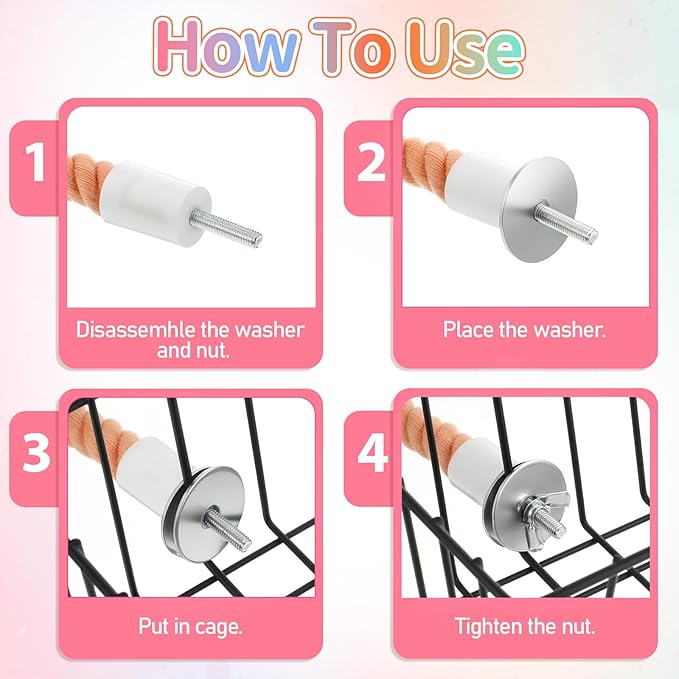 4 Packs Gradient Bendable Bird Rope Perches, Parrot Bird Perch Rope Stand for Cage Climbing Rope Toys Cotton Swing Climbing Rope Standing Bungee Toy for Parakeet Lovebirds Cockatiels Budgies