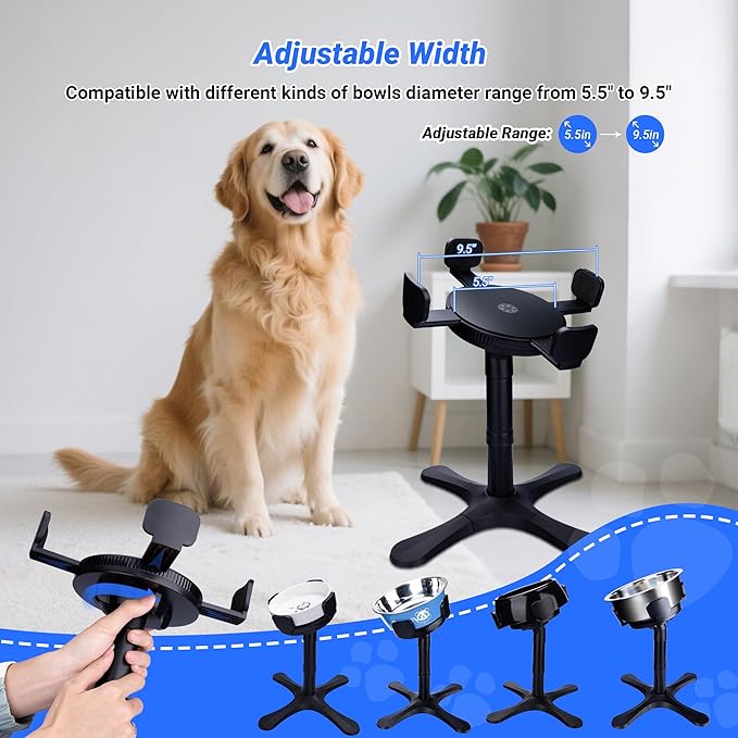 Dog Bowls,Elevated Adjustable Dog Bowl Stand with 3 Heights & Tilted Feeding Design, Raised Stand Compatible with Medium & Large Breeds(Without Bowl 2 Pack)