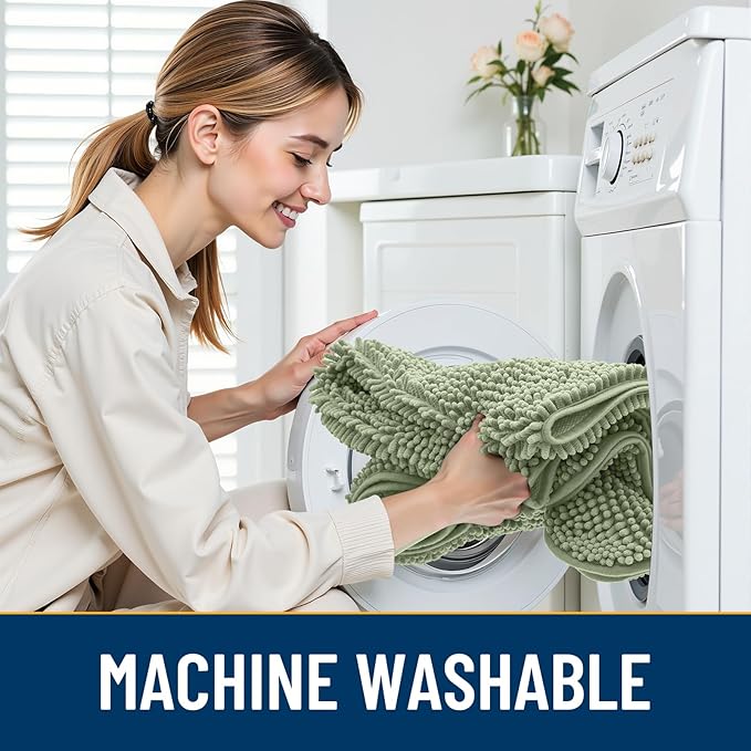 Smiry Dog Door Mat for Muddy Paws 47x24, Absorbs Moisture and Dirt Doormat, Non-Slip Washable Quick Dry Chenille Front Door Mat Indoor Entrance, Entryway Carpet for Inside Floor, Sage Green