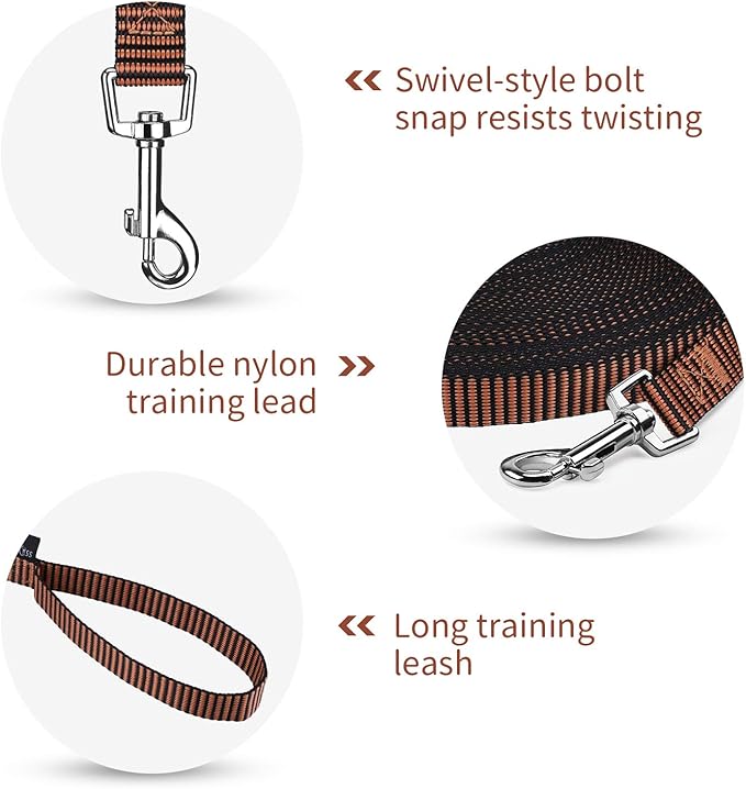 Hi Kiss Dog/Puppy Obedience Recall Training Agility Lead - 15ft 20ft 30ft 50ft 100ft Training Leash - Great for Training, Play, Camping, or Backyard(20ft,Black_Orange)