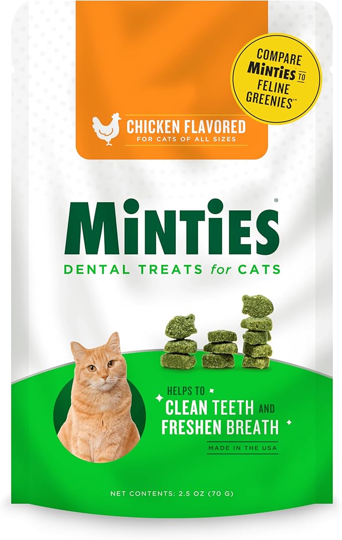 Minties Dental Treats for Cats, Chicken Flavored Treats for Cats, Freshens Breath and Controls Tartar, 2.5oz