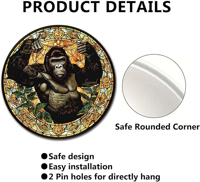Lygond Metal Gorilla Sign - Stained Glass, 12x12 Inches