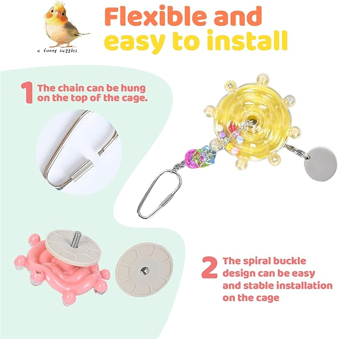 Colorful Bird Toys Wheel,for Parakeets,Conures,African Grey Parrots and Other Birds, Bird Cage Accessories for Gnawing and Relieve Boredom (3pcs)