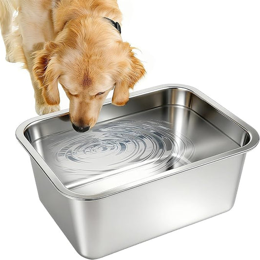3 Gallons Large Dog Water Bowl, Stainless Steel Metal Dog Bowls, Large Capacity Pet Food Bowl Water Dish for Indoor and Outdoor Universal for Medium to Giant Dogs