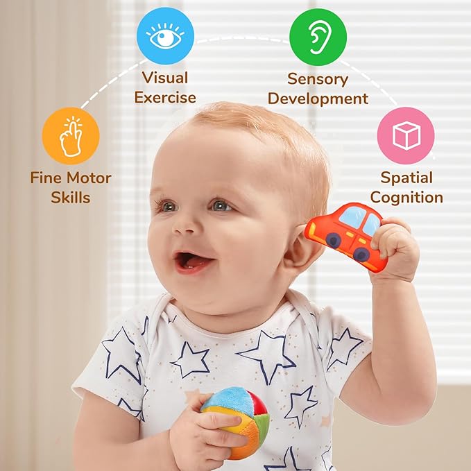 JoyCat Baby Toys 6-12 Months - Mystery Soft Box with 10 Sensory Objects, Rattle, Crinkle Paper, Mirror - What's Inside Box Infant Gifts, Soft Busy Toys 1-2 - Baby Birthday Gifts Boy Girl Chirstmas