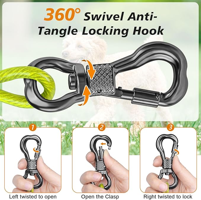 Tresbro 10 FT Dog Tie Out Cable with Spring, Shock Absorbing Tether Chains for Outside Aavilable in 10/15/20/25/30/40/50/70/100/120 FT, Heavy Duty Leads for Yard for Medium & Large Dogs Up to 500 LBS