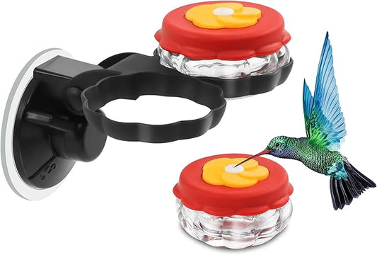 Handheld Hummingbird Feeders (Set of 2) with Window Mount Suction Cup, New Upgraded Small Glass Hummingbird Feeder for Outdoors, Mini Window Humming Birds Feeders