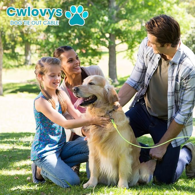 Dog tie Out Cable, 10/20/25/30/50/70/100 feet, Suitable for Dogs up to 350 pounds, Dog Cable with Swivel Buckle, Lightweight, Non-Winding, for Outdoor Camping, Yard Dog Cable (Green, 10FT)