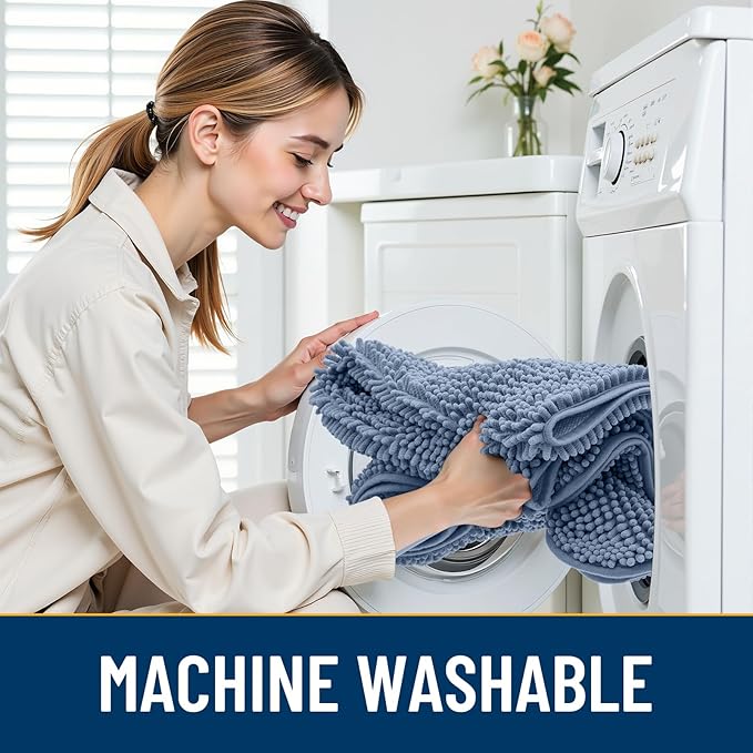 Smiry Dog Door Mat for Muddy Paws 48x30, Absorbs Moisture and Dirt Doormat, Non-Slip Washable Quick Dry Chenille Front Door Mat Indoor Entrance, Entryway Carpet for Inside Floor, Airy Blue