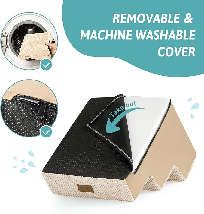 Dog Stairs for Small Dogs, 3 Tier Pet Stairs for Couch, 13.5" H Non-Slip Dog Steps for Old Cats, Puppy, Small Dogs, 15.7x17.7x13.5 inch, Beige