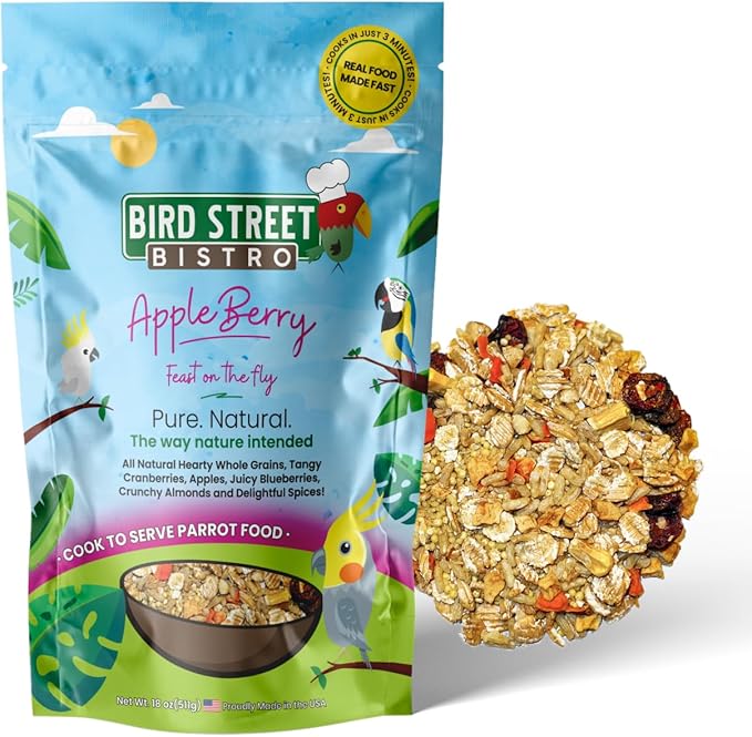 Bird Street Bistro Parrot Food - Parakeet & Cockatiel Food - Cooks in 3-15 min w/Natural & Organic Grains, Legumes, Non-GMO Fruits, Vegetables & Healthy Spices