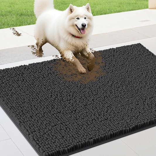 IM HOME 36" x 24" Dark Grey Dog Door Mats for Muddy Paws, Chenille Absorbent Dog Mat, Non Slip Heavy Mud Mat for Dogs, Soft Pet Bed Mat for Entryway, Mud Paws, Inside Floor