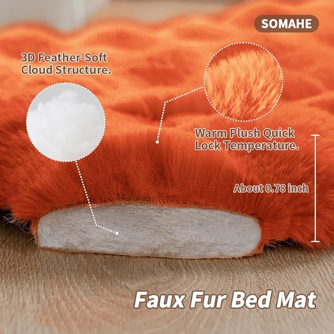 Cat Beds for Indoor Cats Faux Fur Pet Mat Cute Kitten Plush Bed with Non-Slip Bottom for Carriers/Couch Dog & Puppy Friendly 27 x 20 Inch Large Orange