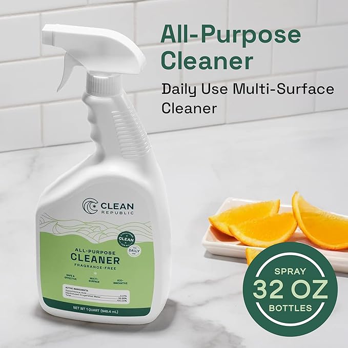 Clean Republic All-Purpose Cleaner, Daily Use Cleaning Spray for Kitchens, Bathrooms, and More, 32 Fluid Ounce Bottle, 4-Pack