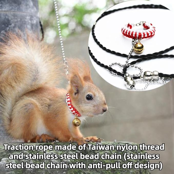 Squirrel Traction Rope Strap Anti-Biting Chain Rope, Small Animal Walking Collar Harness with Lead Leash for Hamster Gerbil Rat Mouse Ferret Chinchilla (Blue)