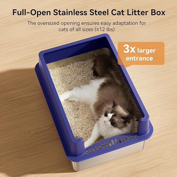 28" Extra Large Stainless Steel Cat Litter Boxes with Lid Metal Cat Litterbox Pan for Big Cats and Multiple Cats, Anti-Leakage, Easy Cleaning, Include Scoop