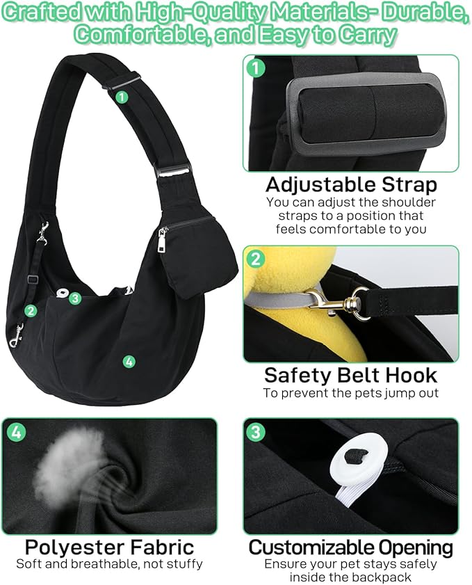 Small Dog Front Carrier Sling for 5-15lbs Dogs or Cats, Puppy Sling with Adjustable Straps and Pocket, Dog Pouch Carrier for Travel Outdoor Hands Free, Portable Large Capacity Pet Bag, Black