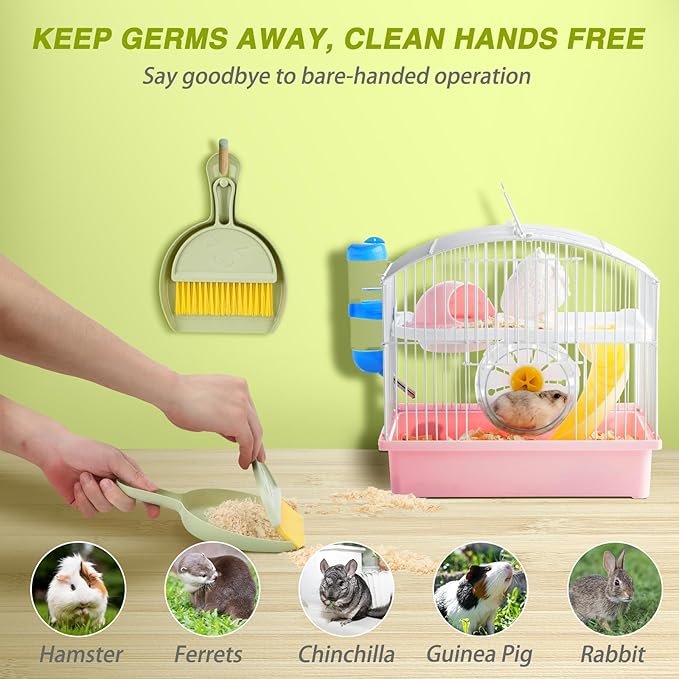 RYPET Pet Cage Cleaning Tool-Small Broom and Dustpan Set, Mini Dustpan and Whisk Brush Set for Guinea Pig Chinchilla Hamster Ferret Hedgehog Rabbit Reptile, Cage Cleaner for Small Animal Waste Green