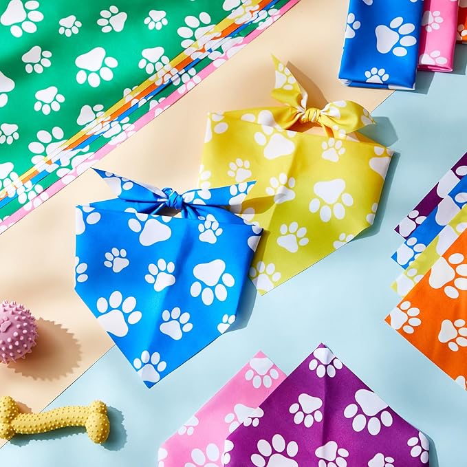 Sanwuta 60 Pcs Colorful Paw Print Dog Bandanas Bulk Soft Triangle Scarves for Pets Party Costume Doggie Walking Photo Props Bibs for Pets Shops Adoption Events National Dog Day Gifts