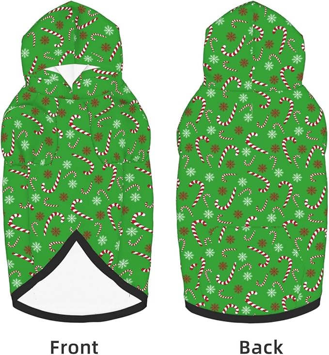 Green Candy Cane Hoodie,Christmas Cosplay Dog Clothes with Pocket and Hat Winter Clothes Sweaters Large
