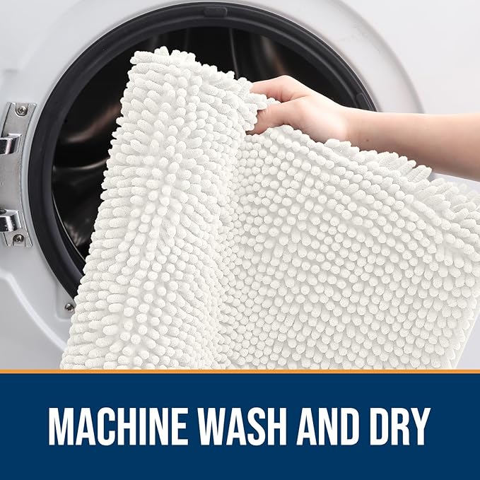 OLANLY Dog Door Mat for Muddy Paws 40x32, Absorbs Moisture and Dirt, Absorbent Non-Slip Washable Doormat, Quick Dry Chenille Mud Mat for Dogs, Entry Indoor Entryway Carpet for Inside Floor, Ivory