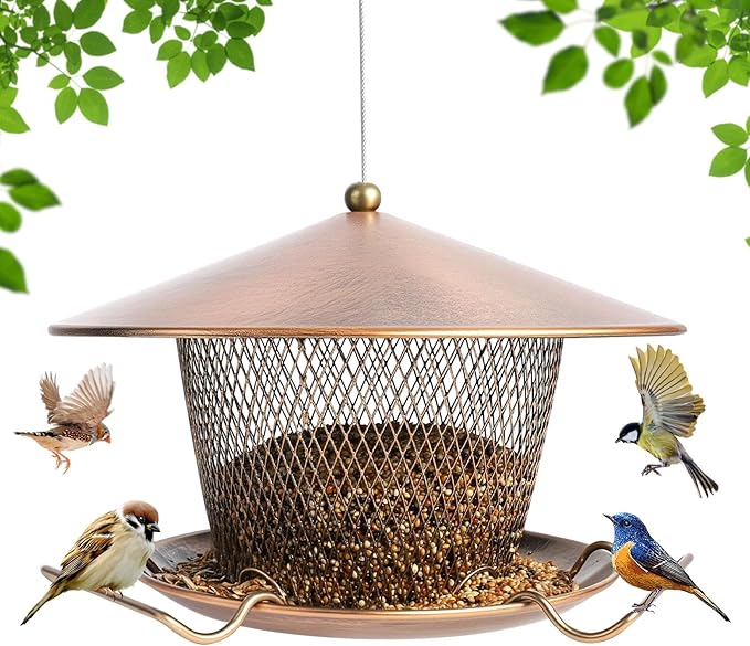 Metal Bird Feeder for Outdoors Hanging, Large Roof Bird Feeders for Cardinal, 3LB Wild Birdfeeder Squirrel Proof for Outside
