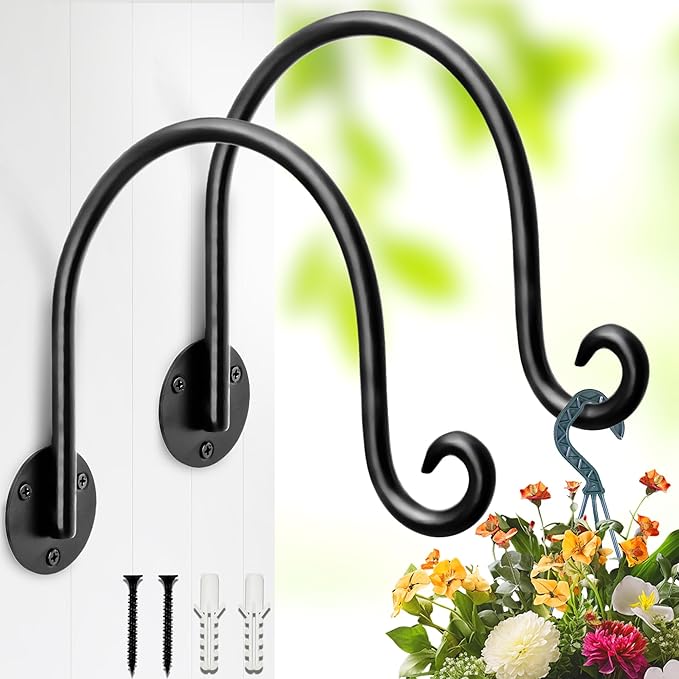 AJART Hanging Plant Hanger Outdoor: Bird Feeder Wall Hooks - 8 Inch Plant Bracket Hook for Hanging Flower Baskets 2 Pieces