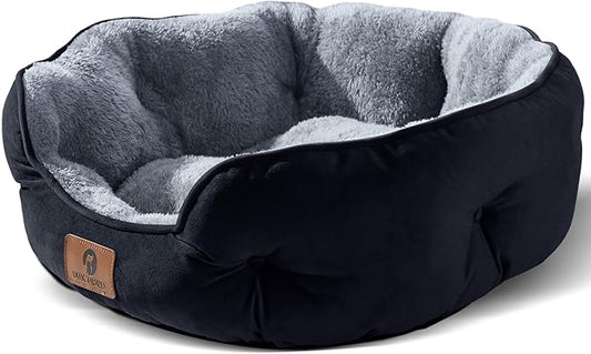 Asvin Small Dog Bed for Small Dogs, Cat Beds for Indoor Cats, Pet Bed for Puppy and Kitty, Extra Soft & Machine Washable with Anti-Slip & Water-Resistant Oxford Bottom, Black, 20 inches
