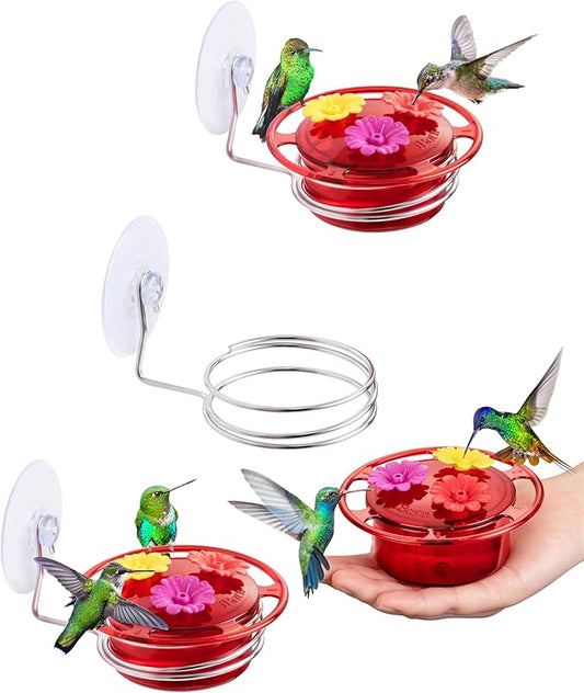 iBorn Window Hummingbird Feeder Mini Hummingbird Feeders for Outdoors, 3OZ Humming Bird Feeder with Strong Suction Cup, 3 Feeding Ports & Stainless Steel Base, 3 Set