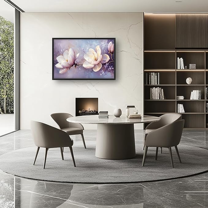 Large Floral Landscape Wall Art for Living Room, Purple Flower Canvas Oversized Wall Decor, Aesthetics Framed Pictures Painting Print Artwork for Bedroom Office 36L" x 24W"