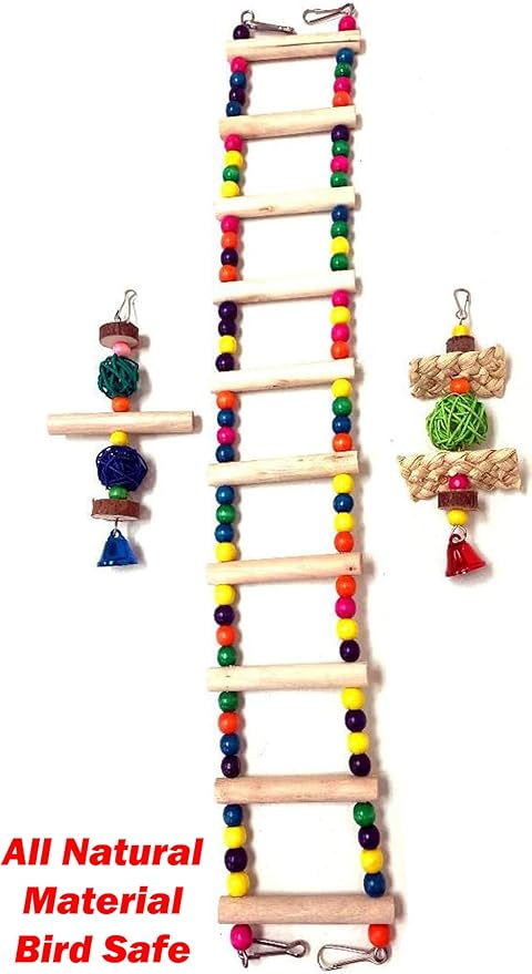 65-Inch Large Flight Bird Cage with Toys and 10-Step Play Ladder for Cockatiel Parakeet Finch Budgie Lovebird Canary Finch Pet Bird Cage with Rolling Removable Rolling Stand