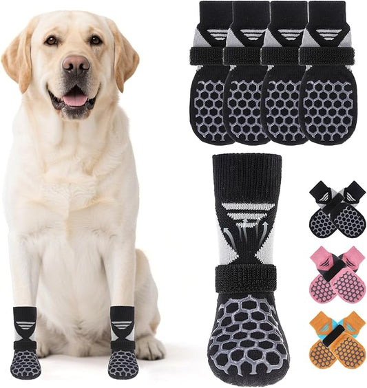 KOOLTAIL Dog Socks for Hot Pavement, Summer Breathable Dog Socks to Prevent Licking Paws, Non Slip Pet Boots& Paw Protectors for Hardwood Floor,Grippy Shoes for Small Medium Large Senior Dogs,Black XS