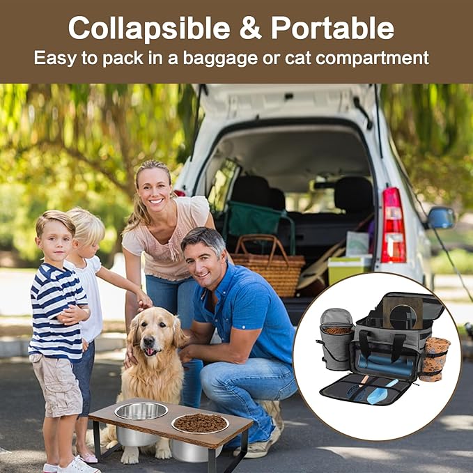 Elevated Dog Bowls for Small Medium Wood Dogs Raised Bowl Stand with 2 Stainless Steel Deep Dog Food and Water Bowls, Anti Vomit, Non-Slip Feeding Dishes(Tilted，3 inches in Height, 40oz