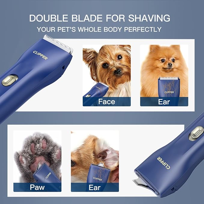 Dog Grooming Cilppers,Handy & Powerful Pet Electric Hair Trimmer Kits Waterproof Cordless Rechargeable Grooming Shavers for Small Dogs and Cats
